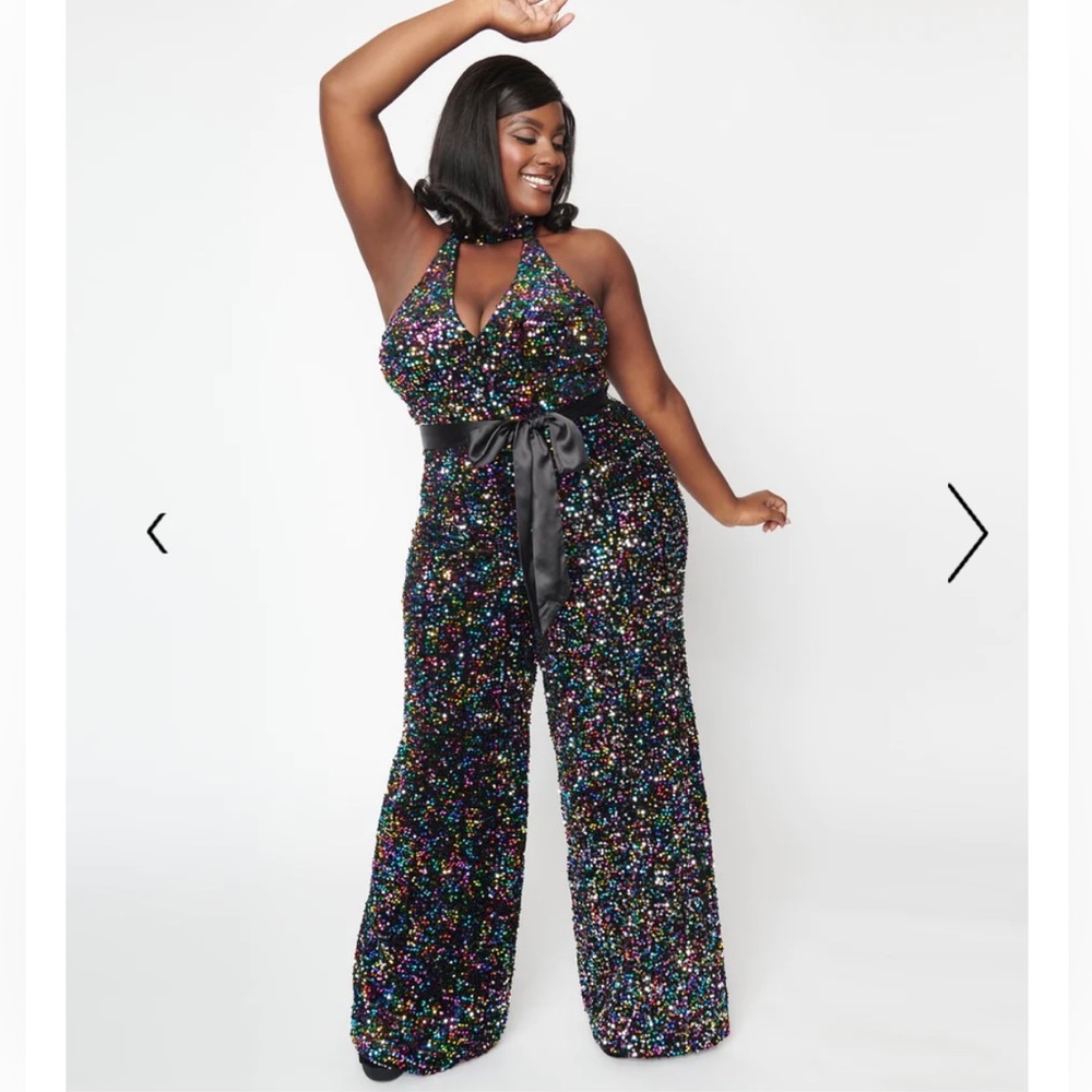 Unique Vintage Smak Parlour stretch sequin jumpsuit 1X plus disco diva